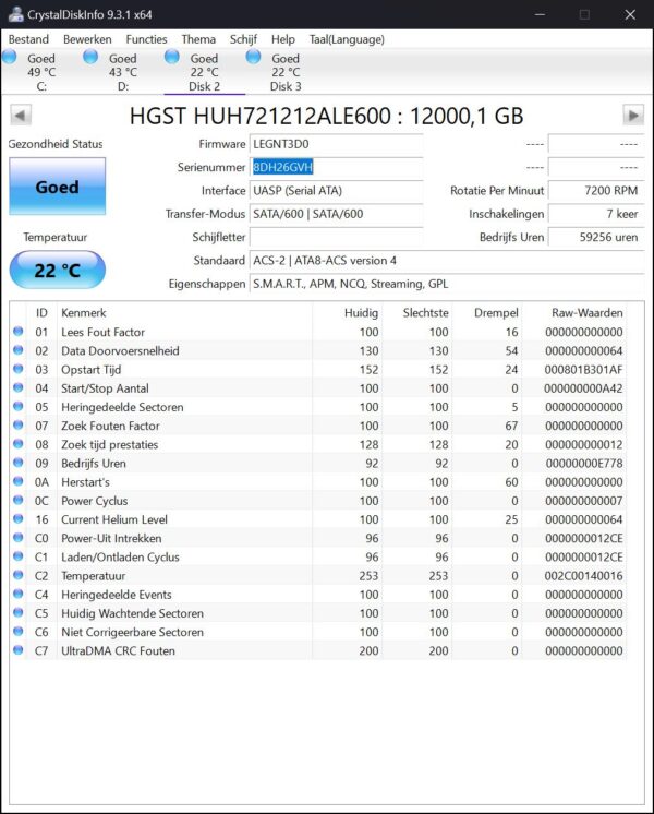 HUH721212ALE600 sn8DH26GVH (59256) WD (HGST) Ultrastar 12tb NAS - Server HDD