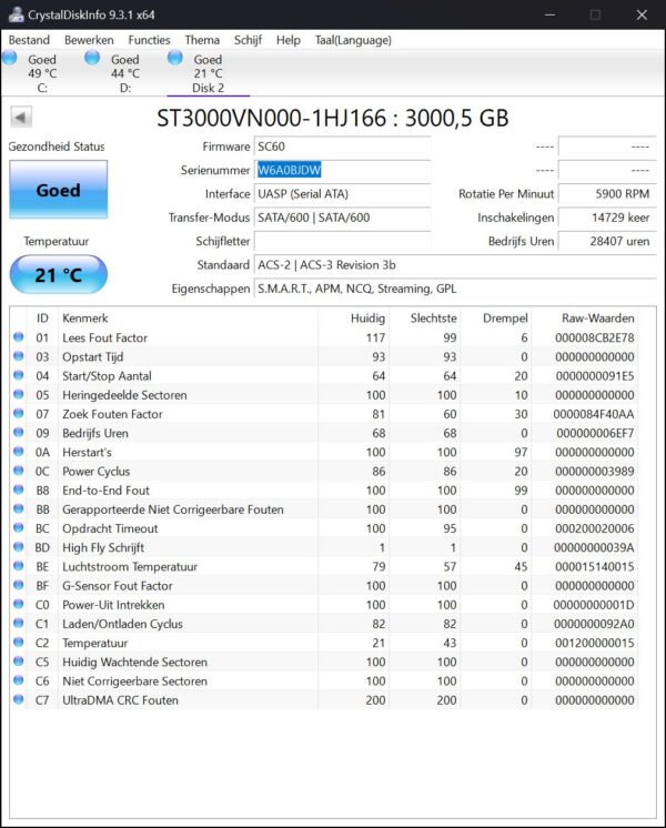 ST3000VN000 snW6A0BJDW (28407) Seagate 3tb NAS HDD - ST3000VN000
