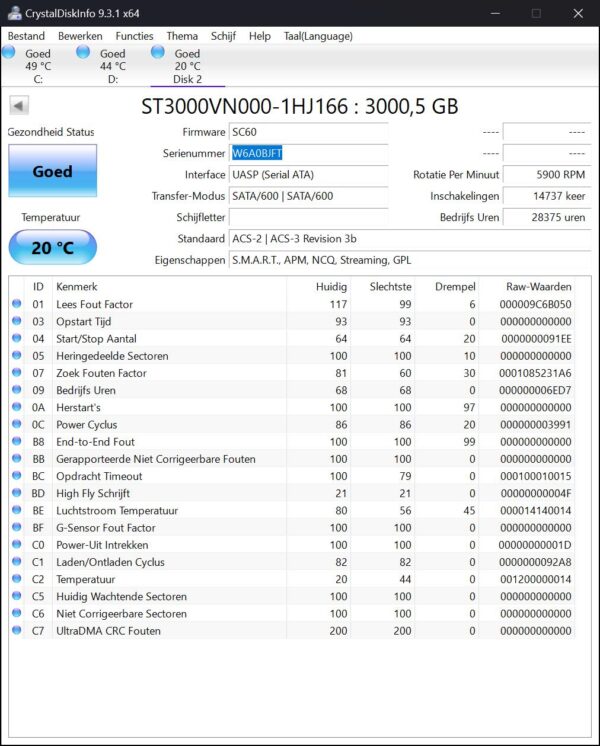 ST3000VN000 snW6A0BJFT (28357) Seagate 3tb NAS HDD - ST3000VN000