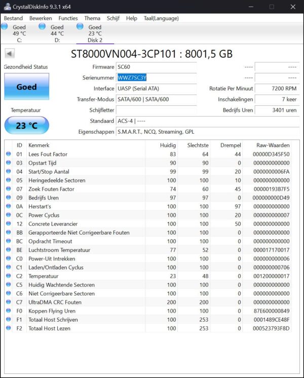 ST8000VN004 snWWZ7SC3Y (3401) Seagate Ironwolf 8tb NAS HDD - ST8000VN004